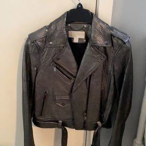 Michael Kors Gunmetal Leather Jacket - Size Medium